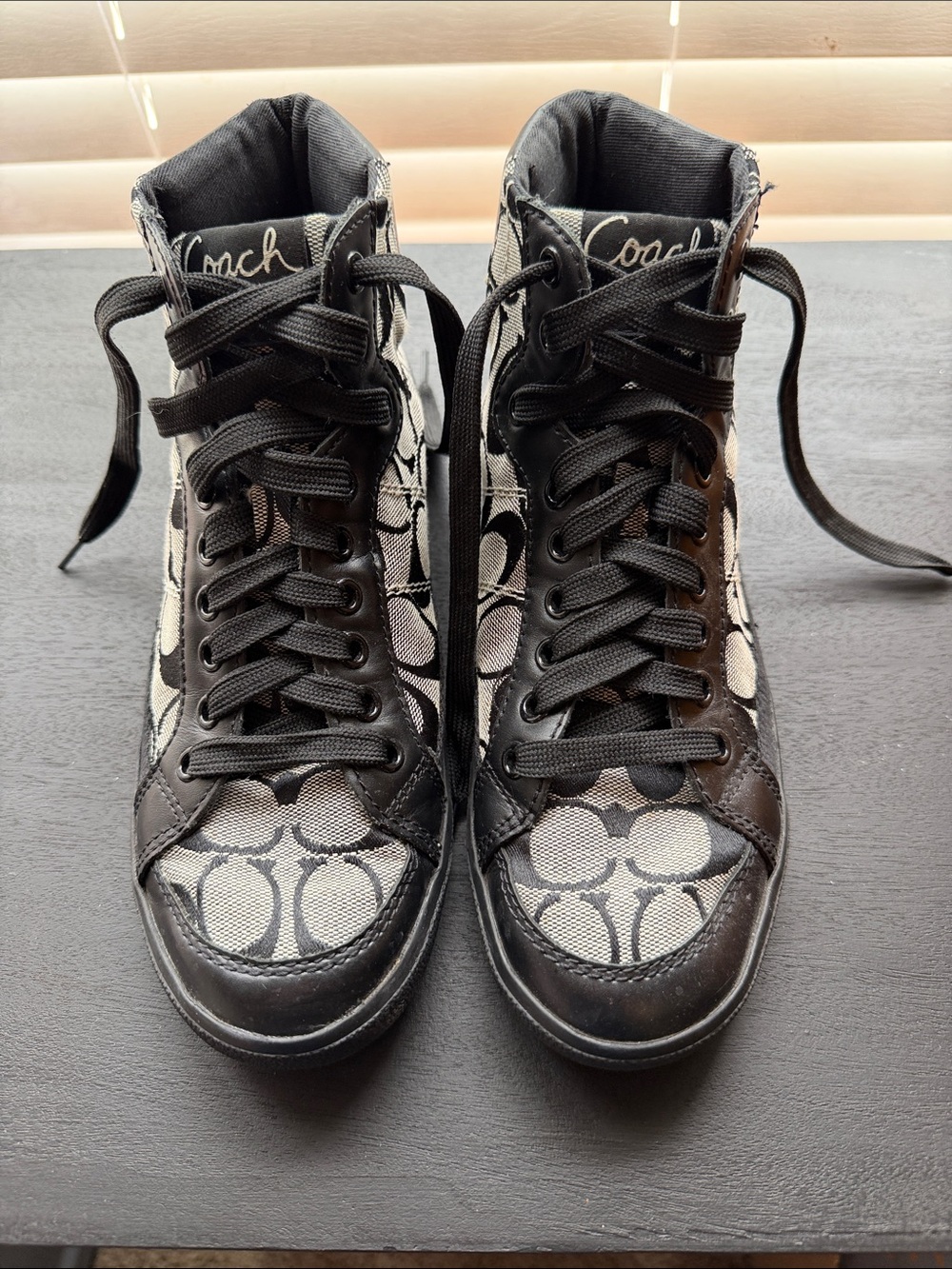 Coach Black Signature Lace-Up High-Top Sneakers